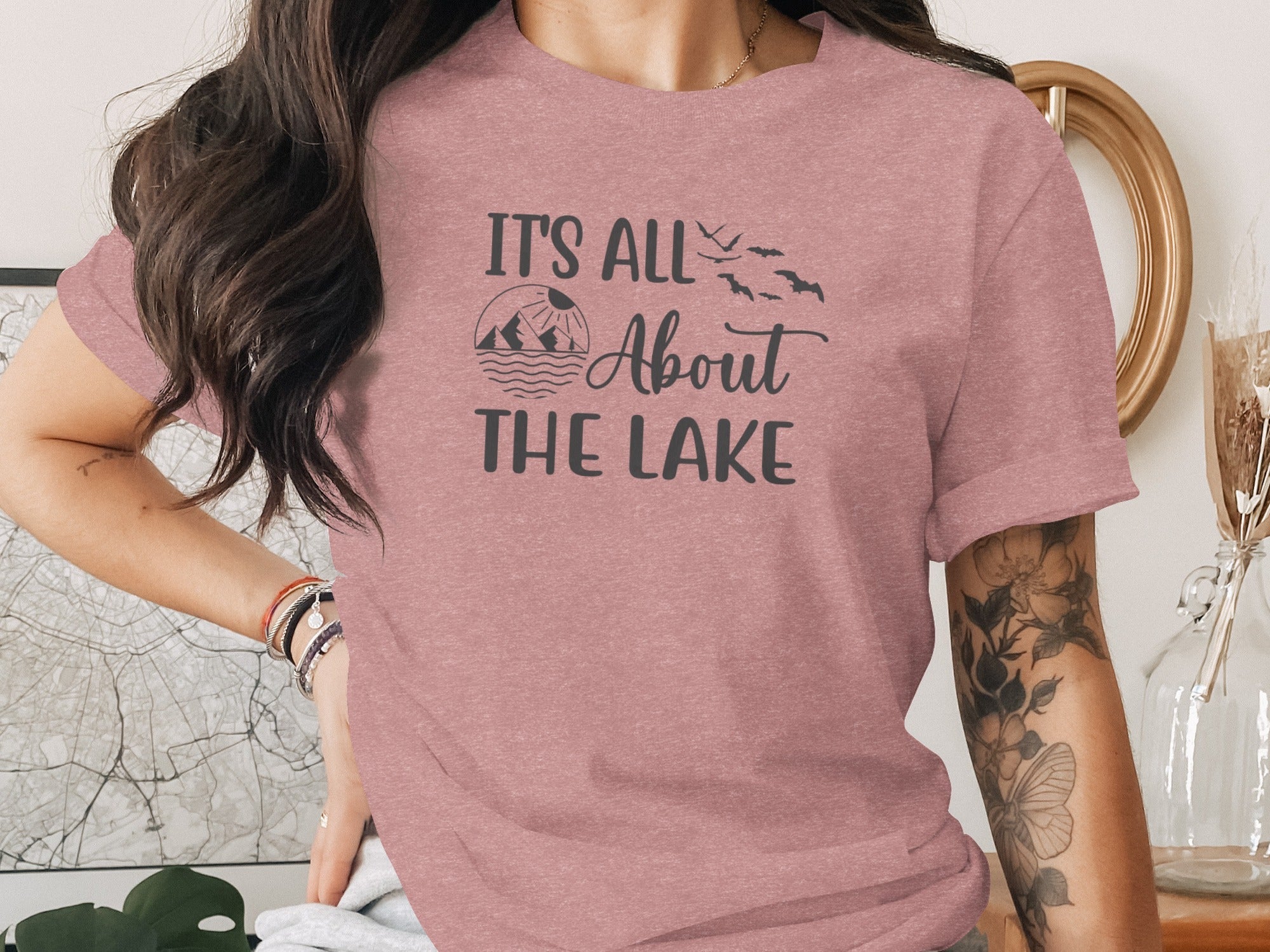 It's All About The Lake Mountain and Birds Graphic T-Shirt