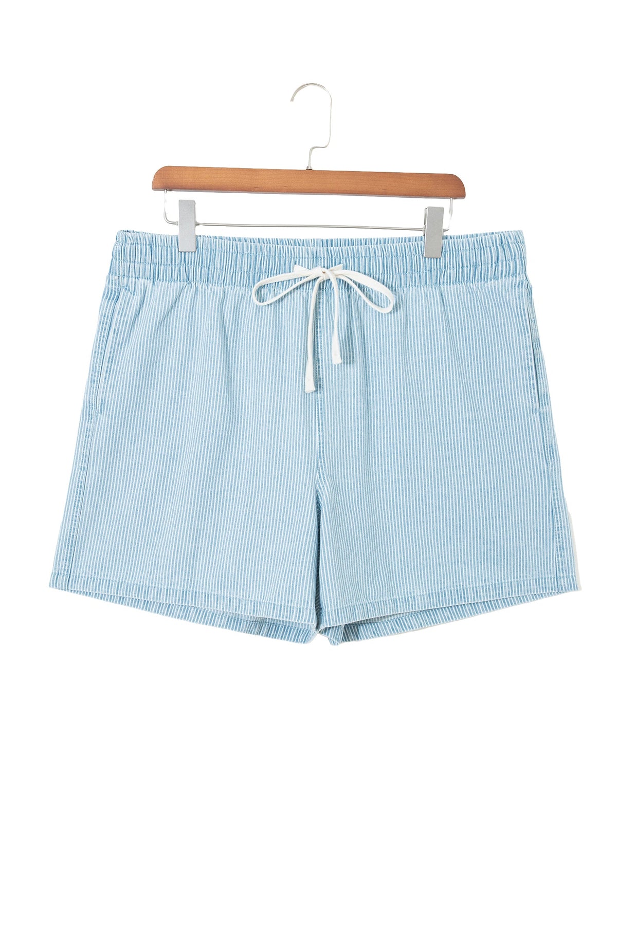 Plus Size Stripe Denim Contrast Drawstring Shorts