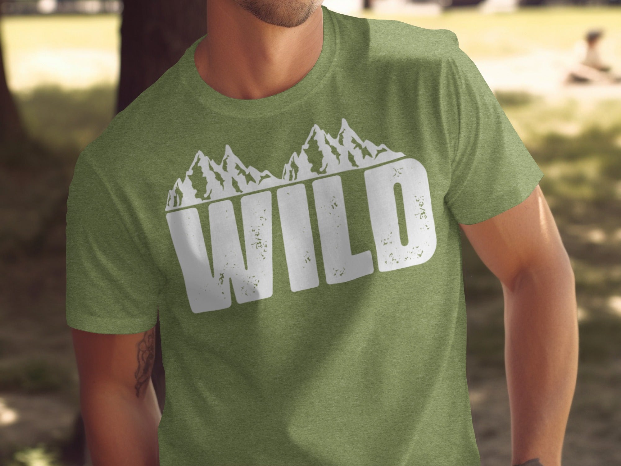 White Wild Text with Mountains Graphic Design T-Shirt