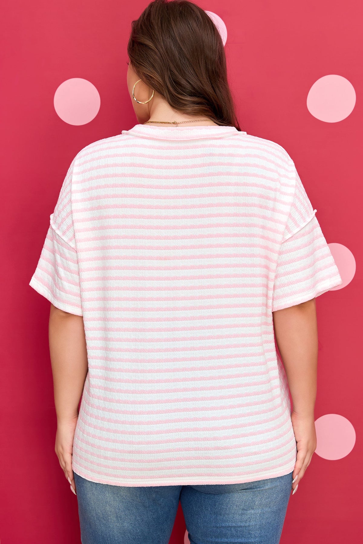 Plus Size Stripe Patchwork V-Neck T-Shirt