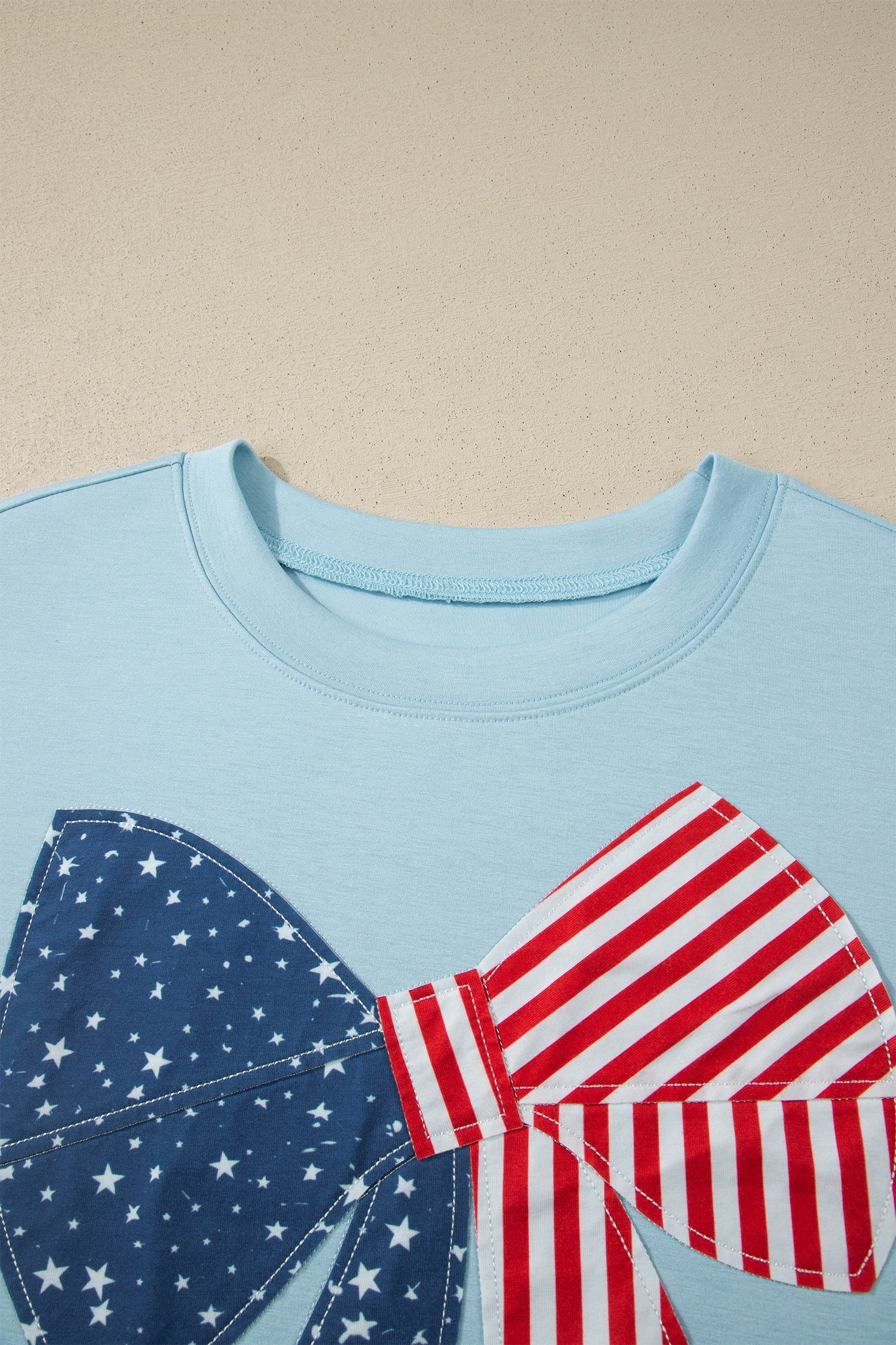 Plus Size Patriotic Stars & Stripes Bow Patchwork T-Shirt