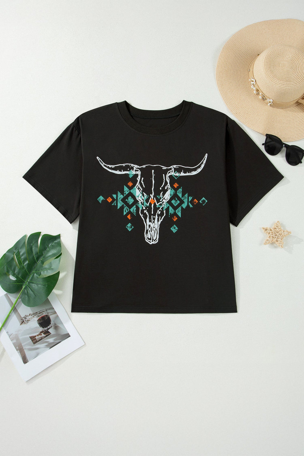 Plus Size Western Aztec Bull Skull T-Shirt