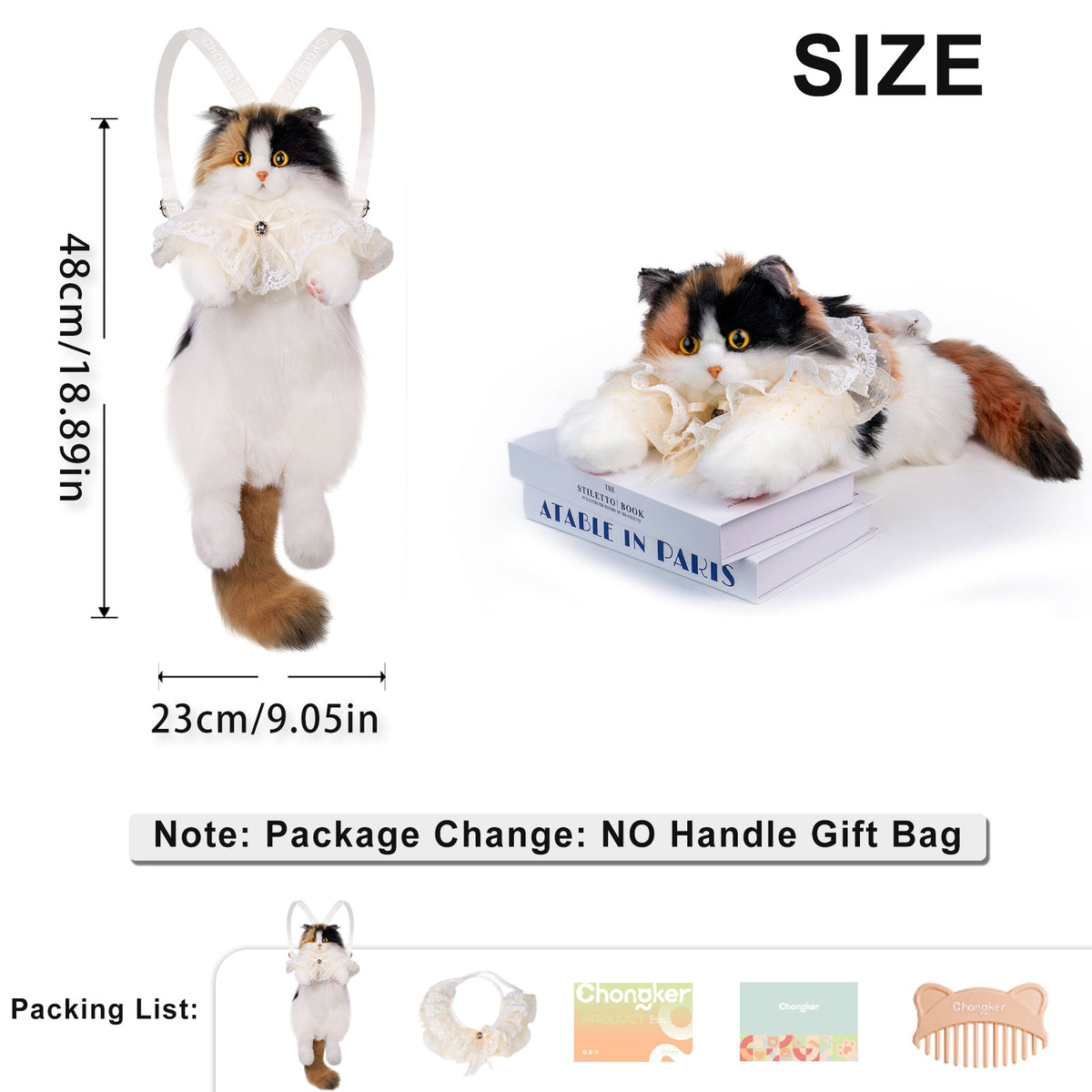 Calico Cat Backpack – Lifelike Plush Bag for Women & Kids