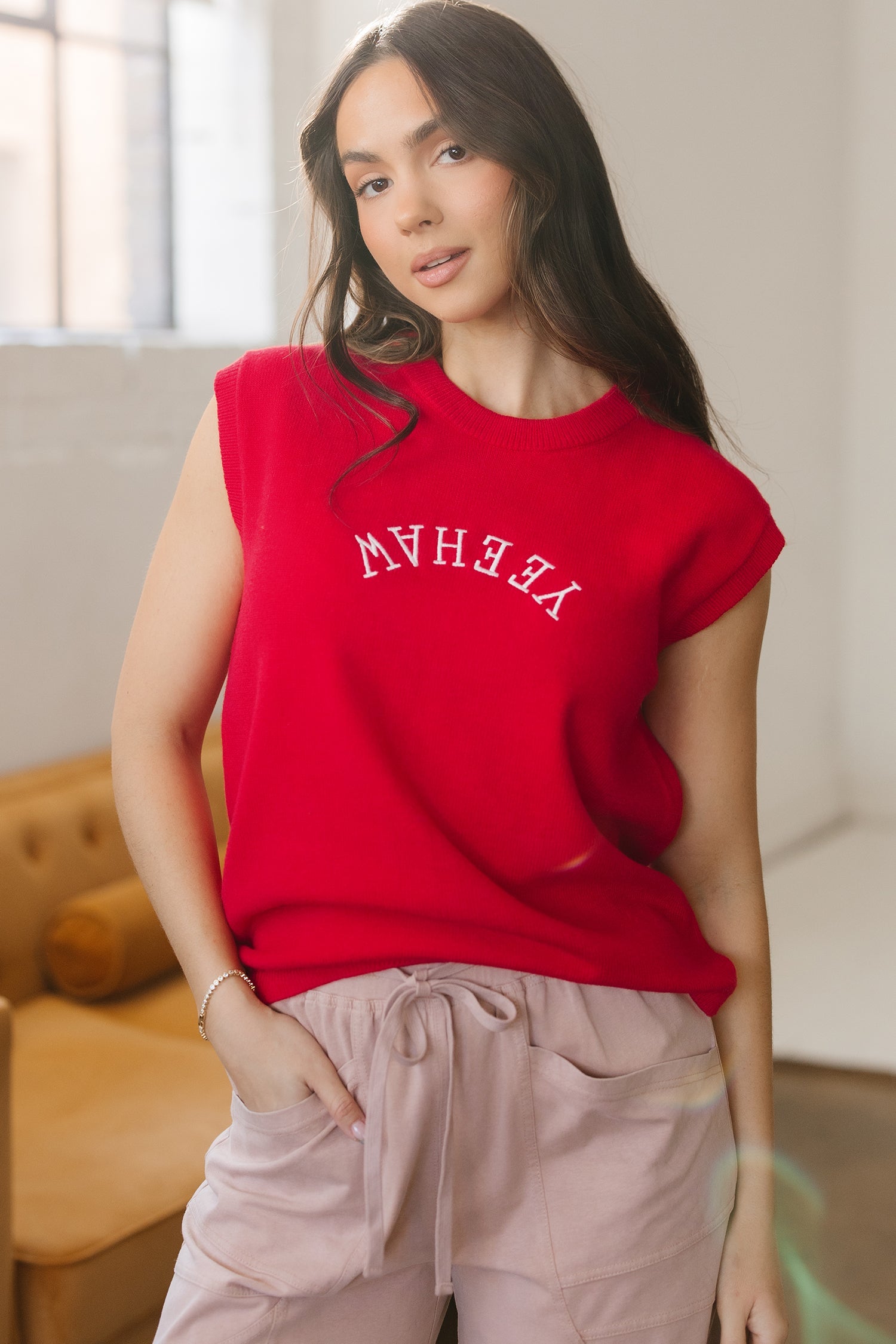 Western YEEHAW Embroidered Short Sleeve Sweater
