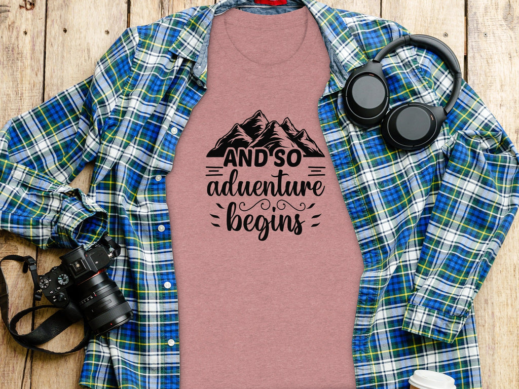 And So Adventure Begins Mountain Theme Graphic T-Shirt