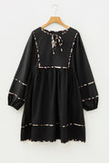 Plus Size Leopard Contrast Trim Tie-Neck Mini Dress