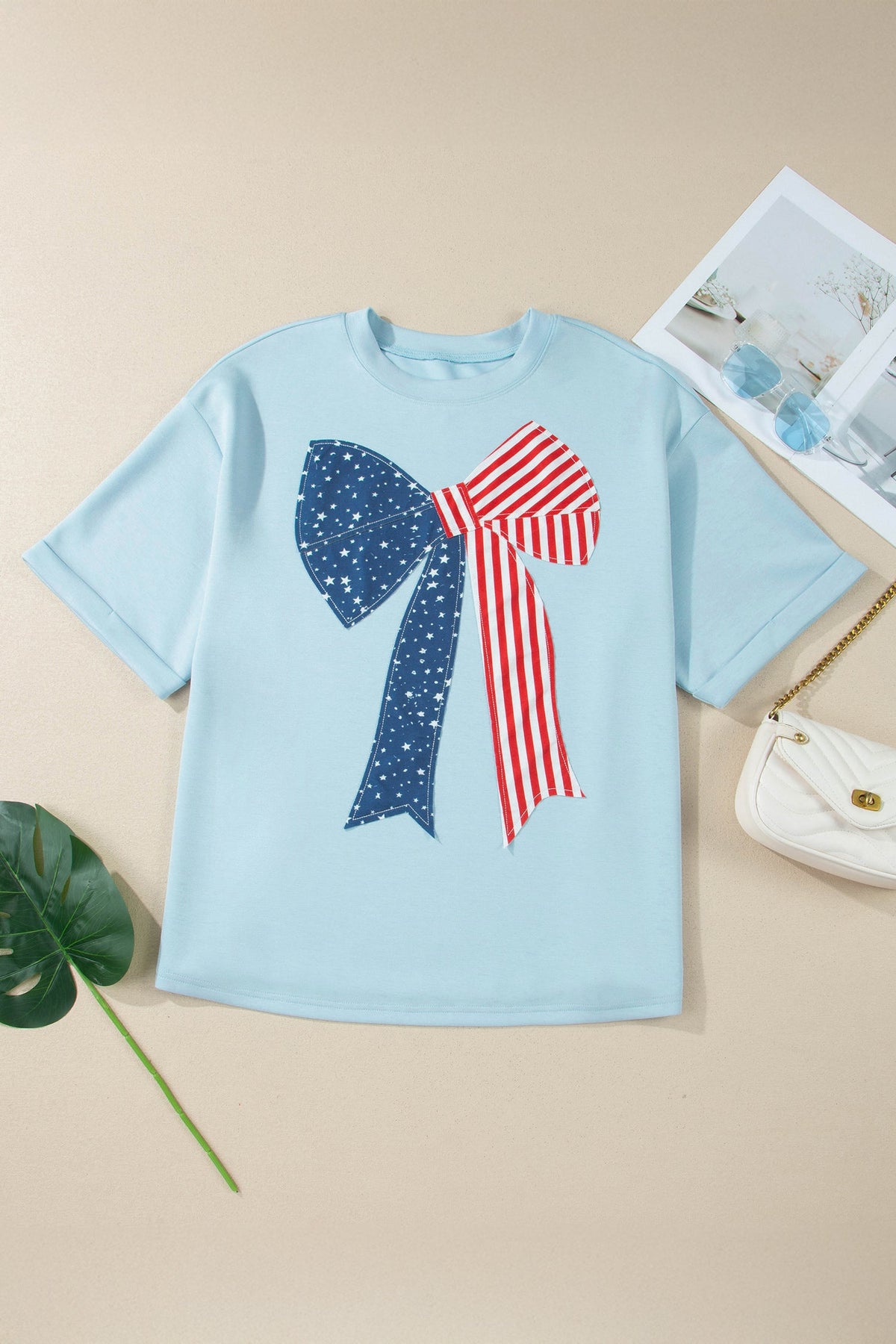 Plus Size Patriotic Stars & Stripes Bow Patchwork T-Shirt
