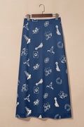Western Lace Trim High Waist Maxi Skirt