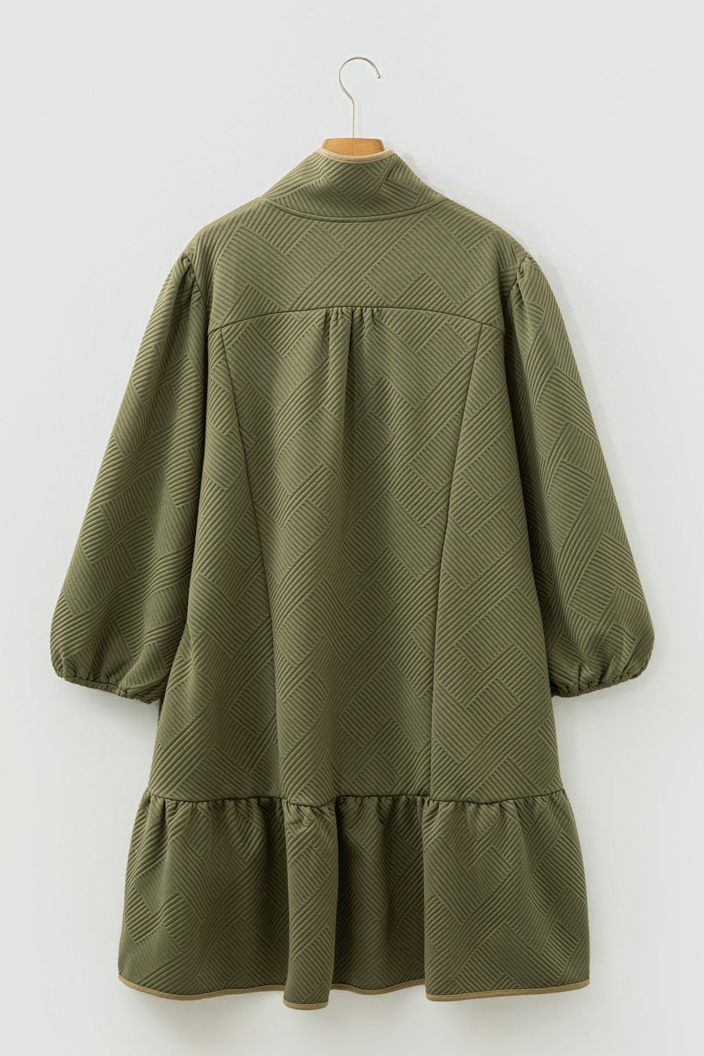 Plus Size Textured Contrast Trim Half Zip Dress
