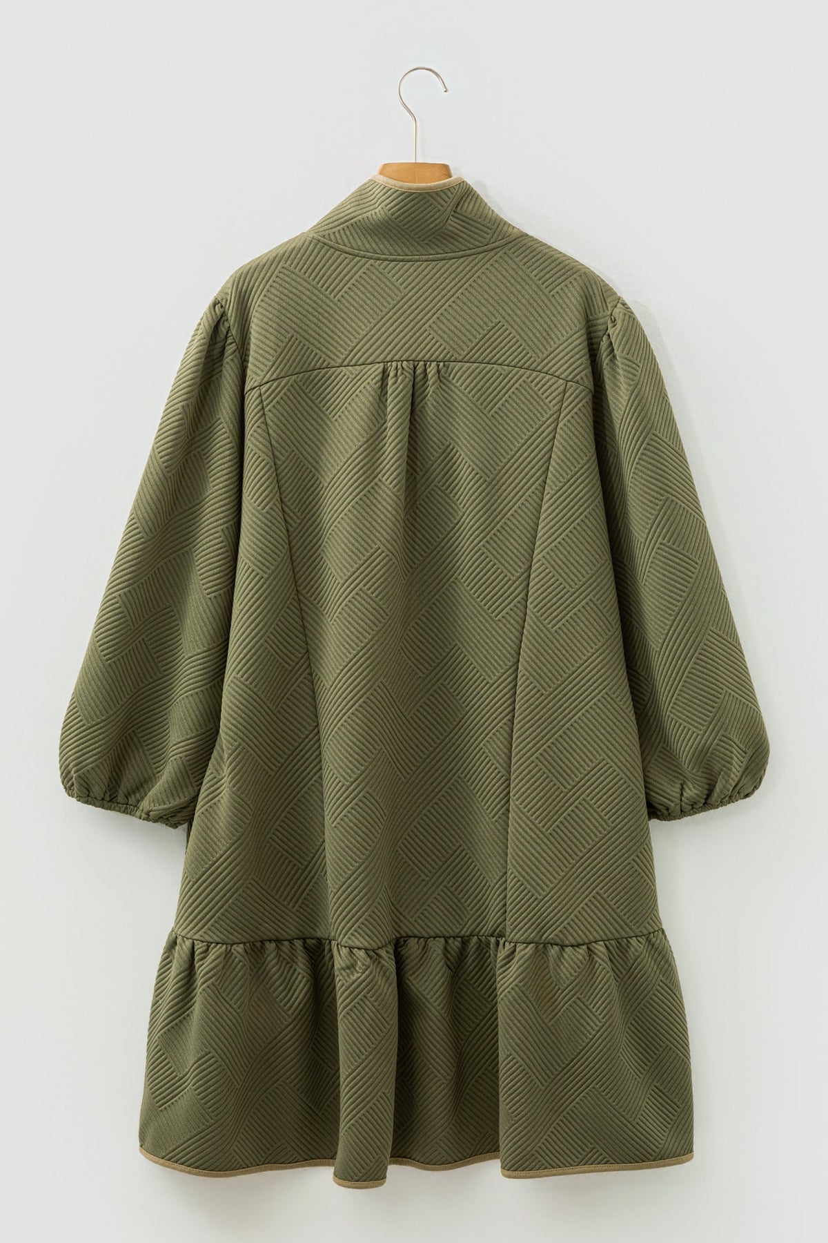 Plus Size Textured Contrast Trim Half Zip Dress