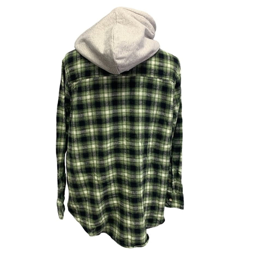 New Hand Printed Women Medium Red Cardinal Bird Plaid Flannel Long Sleeve Hoodie