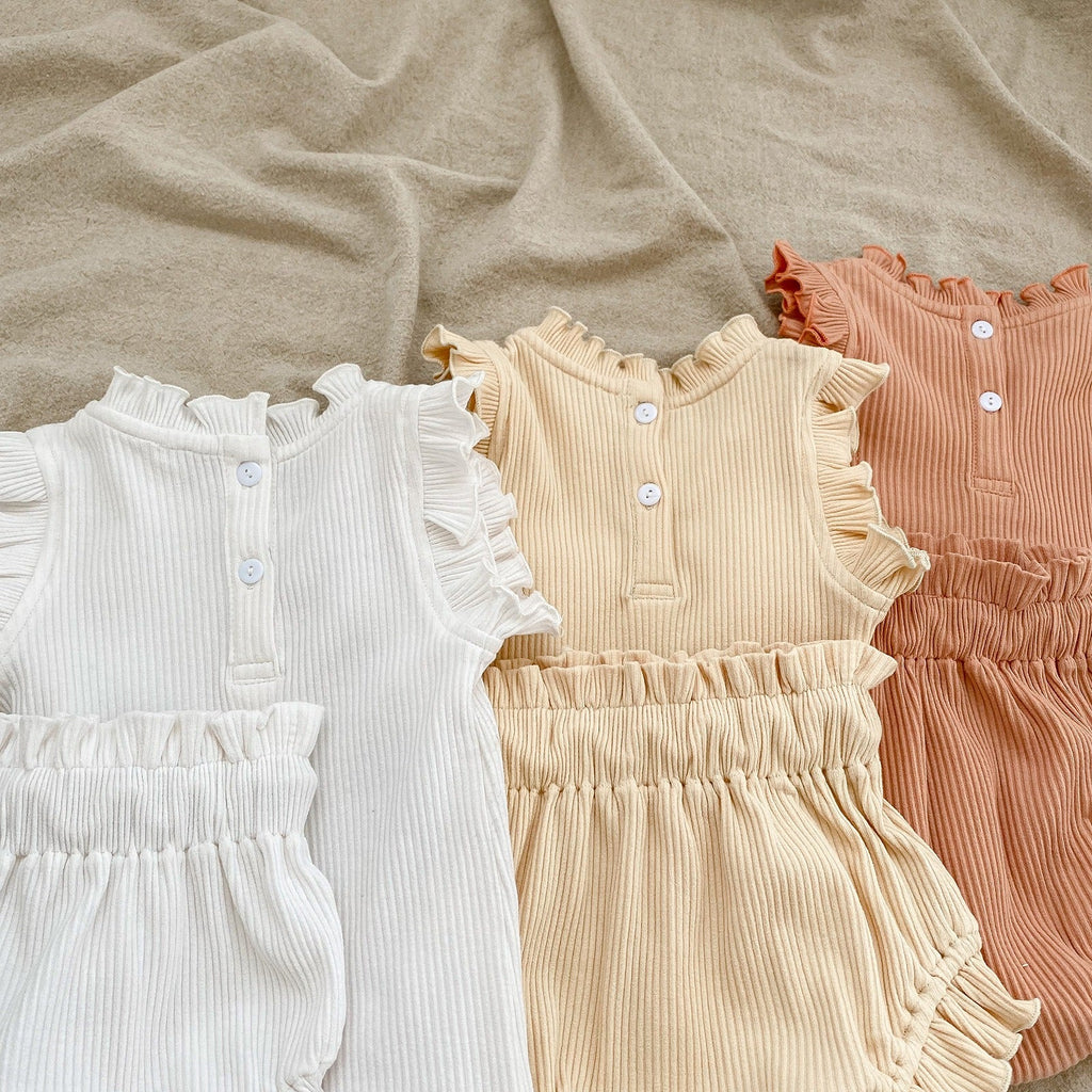 Baby Pit Thread Crawling Clothes Spring/Summer Wooden Ear Edge Girls' Harper+Drawstring Big PP Pants Set