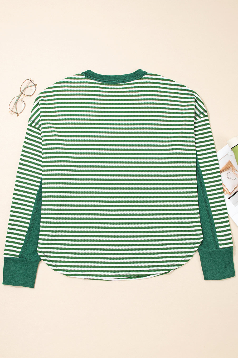 Plus Size Stripe Thermal Reverse Seam Patchwork Top