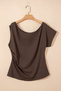 Plus Size Solid Asymmetric Neck Short Sleeve Blouse