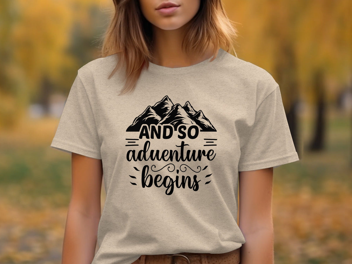 And So Adventure Begins Mountain Theme Graphic T-Shirt