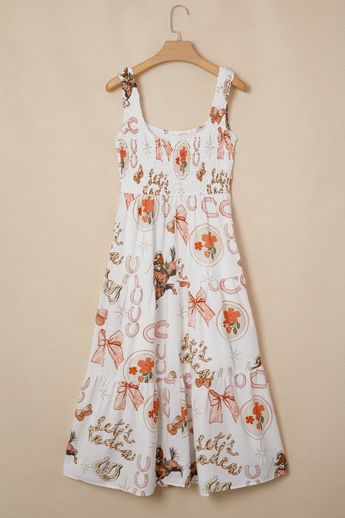 Western Horseshoe Smocked Sleeveless Midi Dress