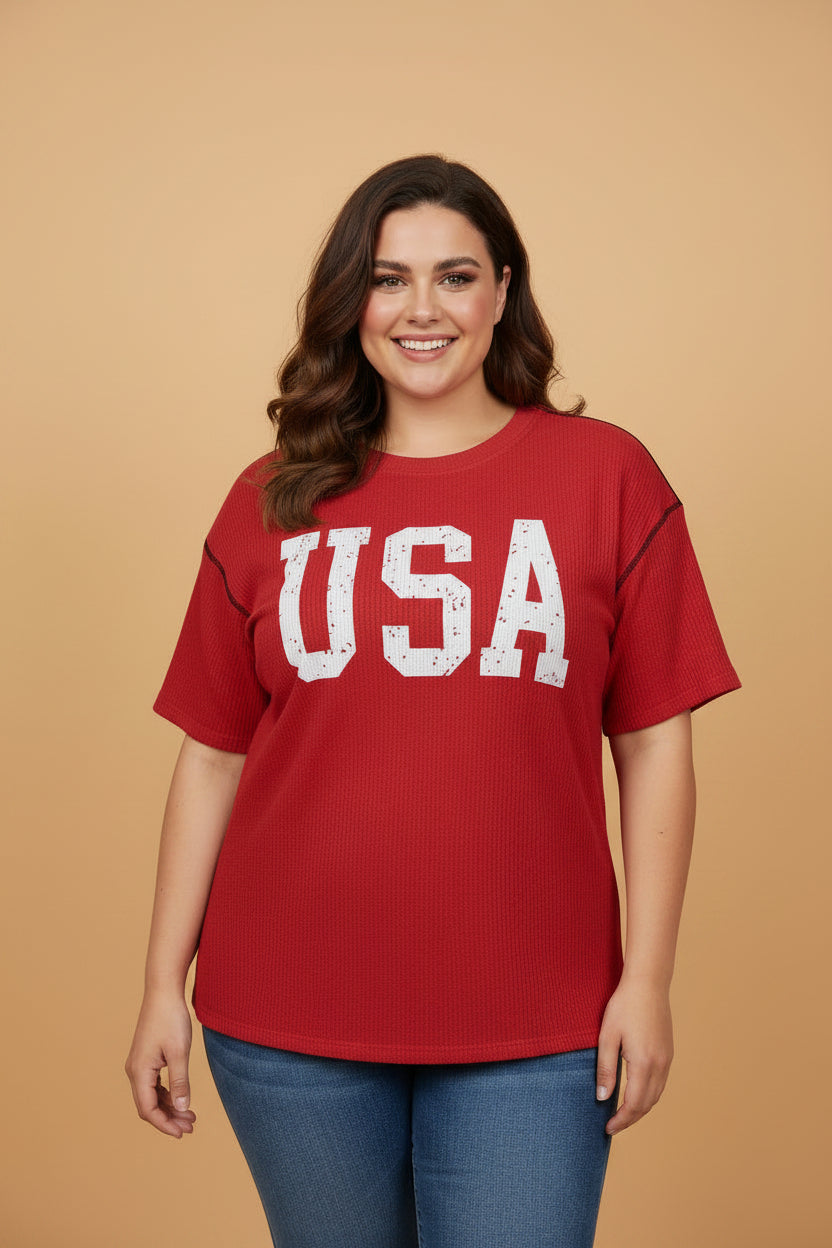 Plus Size USA Corded Knit Graphic T-Shirt