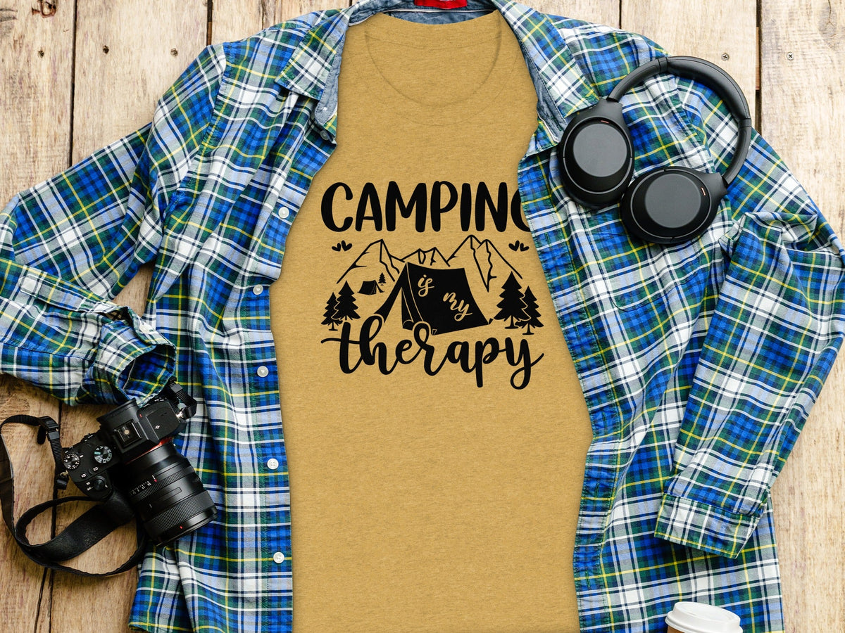 Camping Is My Therapy Mountain Design Graphic T-Shirt
