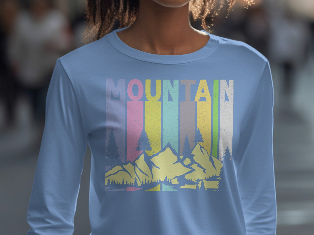 Colorful Mountain Scenery Graphic T-Shirt Long Sleeve T-Shirt