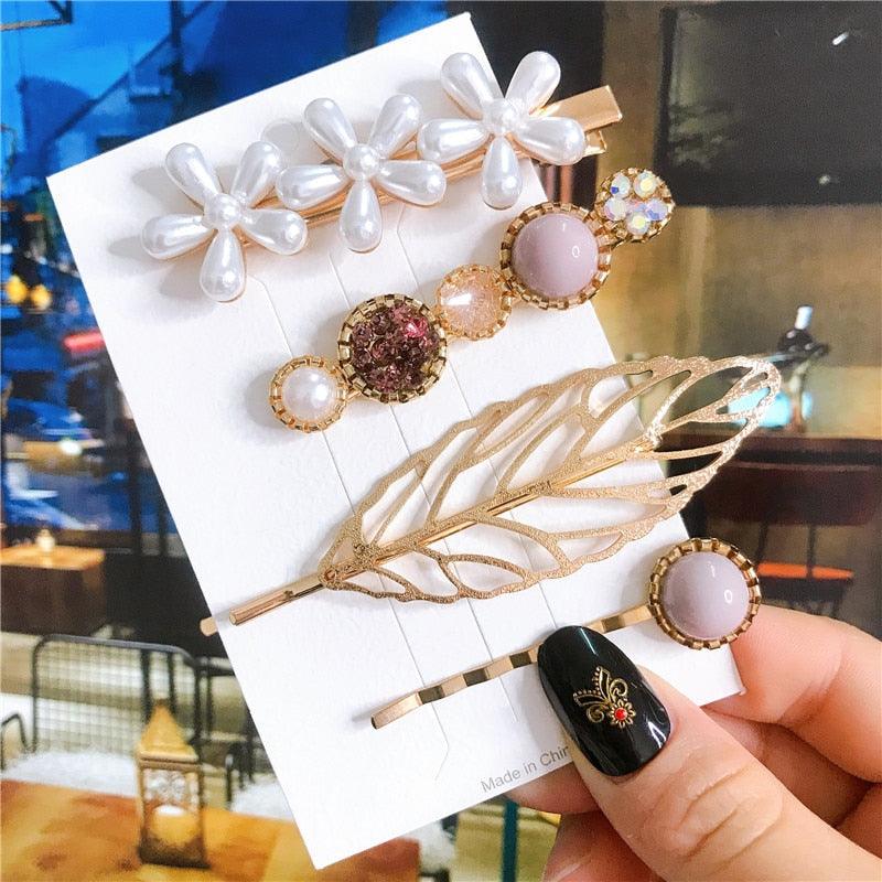 4pcs/set Women Hair Accessories Jewelry Korean Simulation Pearl Barrette Love Hearts Hair Clips For Girls Pink Hairpins Wedding Hair Accessories for Brides and Bridesmaids