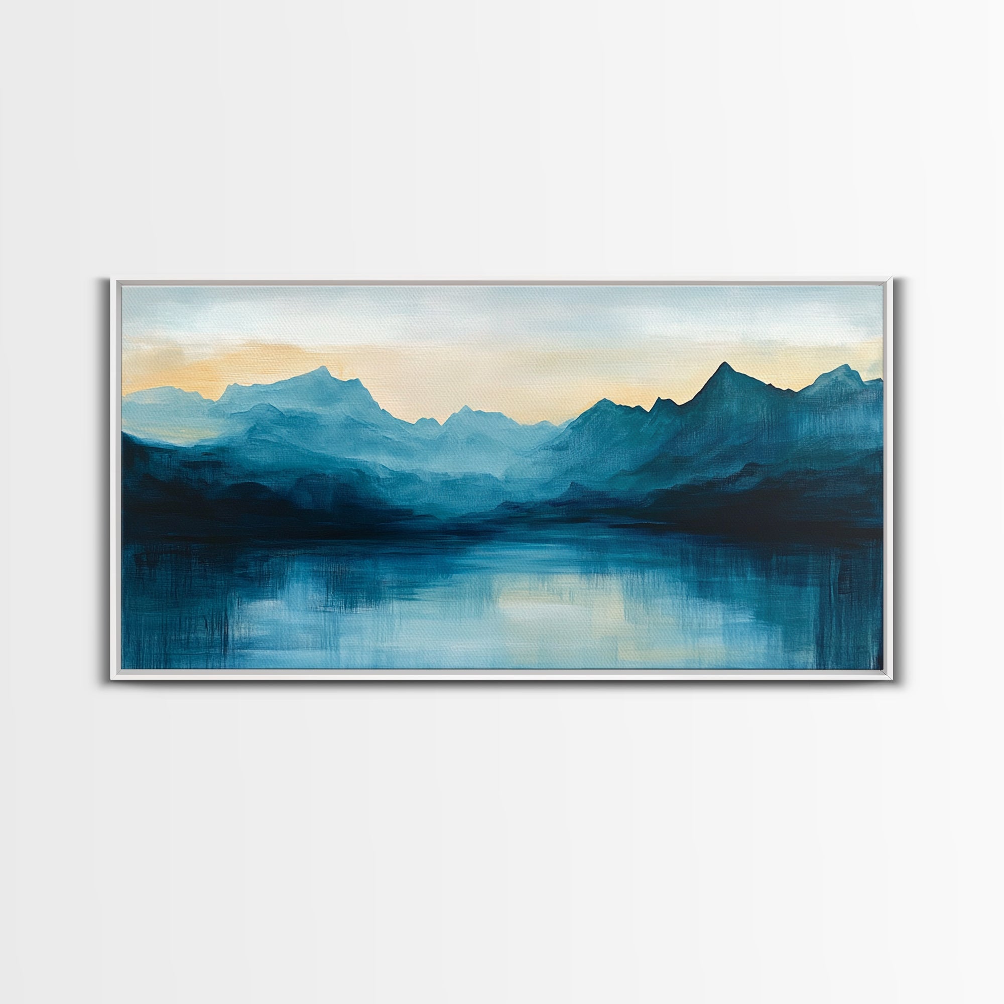 Moody Mountains, Blue Landscape, Panoramic Art, Canvas Print, Smoky Mountain Art, Extra Wide Art, Minimalist Art, Above Sofa Art