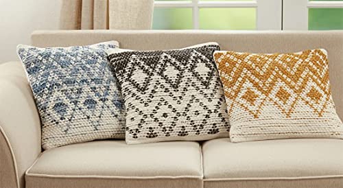 Fennco Styles Diamond Chindi Cotton Decorative Throw Pillow 18" W x 18" L - Blue Woven Square Cushion Case for Home, Couch, Bedroom, Living Room and Office Décor