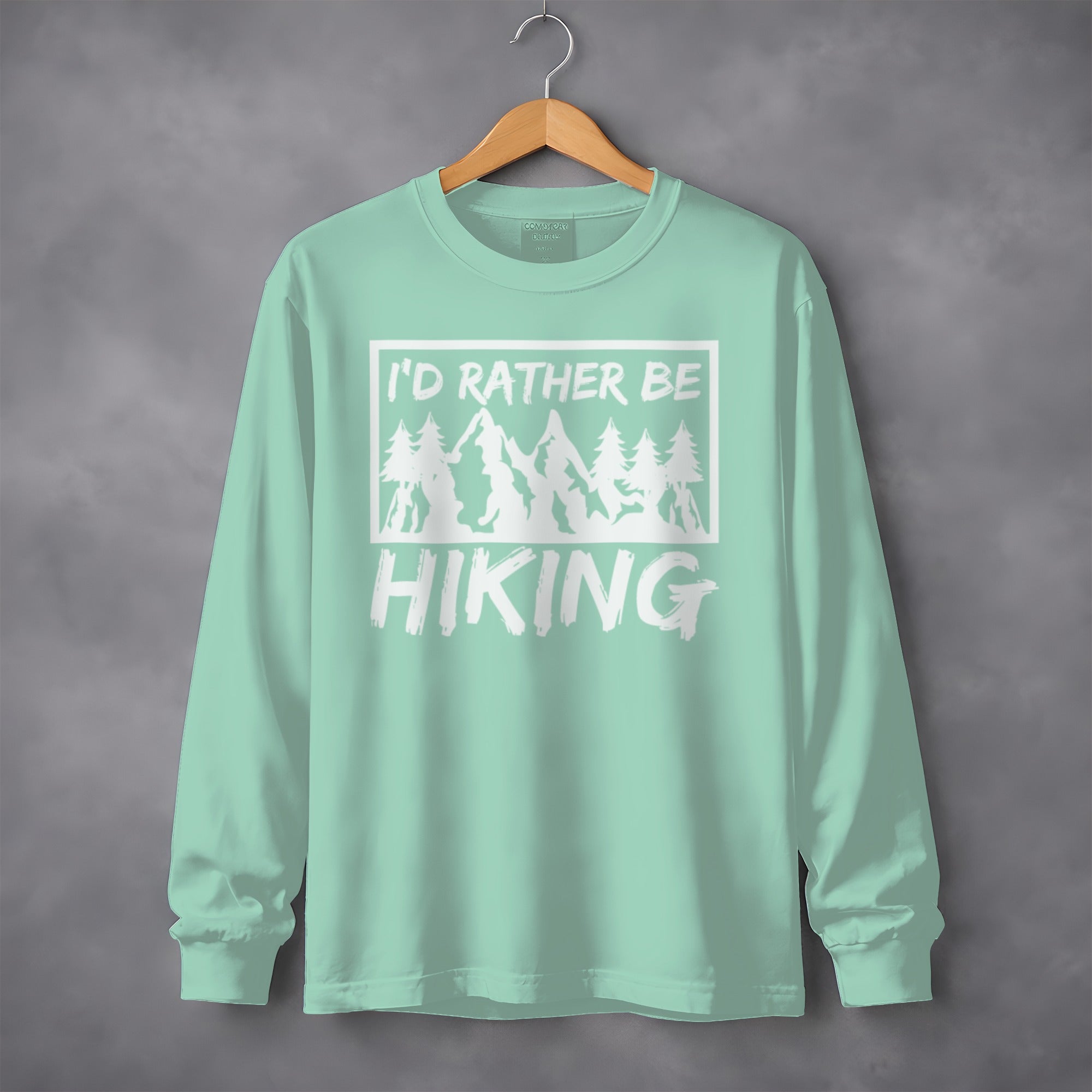 I'd Rather Be Hiking Mountain Graphic Long Sleeve T-Shirt