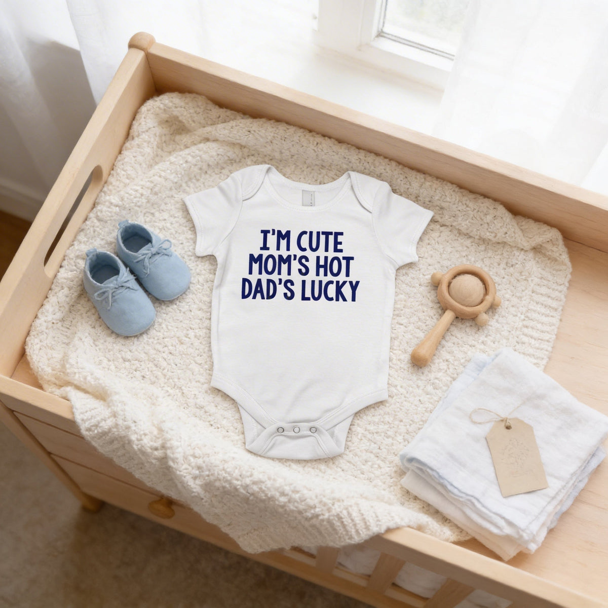 Baby Boy Gift Ideas Funny Baby Boy Shirt - Newborn Baby Boy Blue Clothing - Cute Hot Lucky