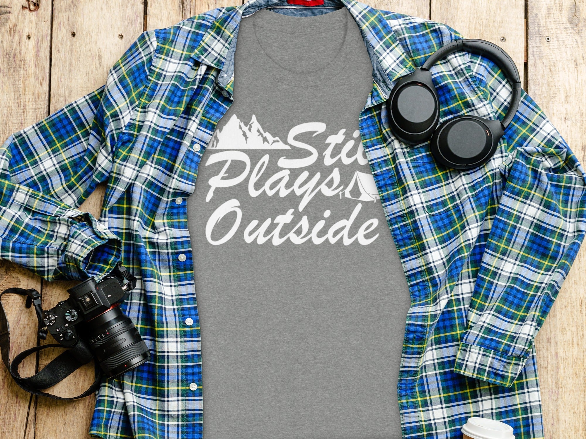 Still Plays Outside With Mountain Tent Graphic T-Shirt