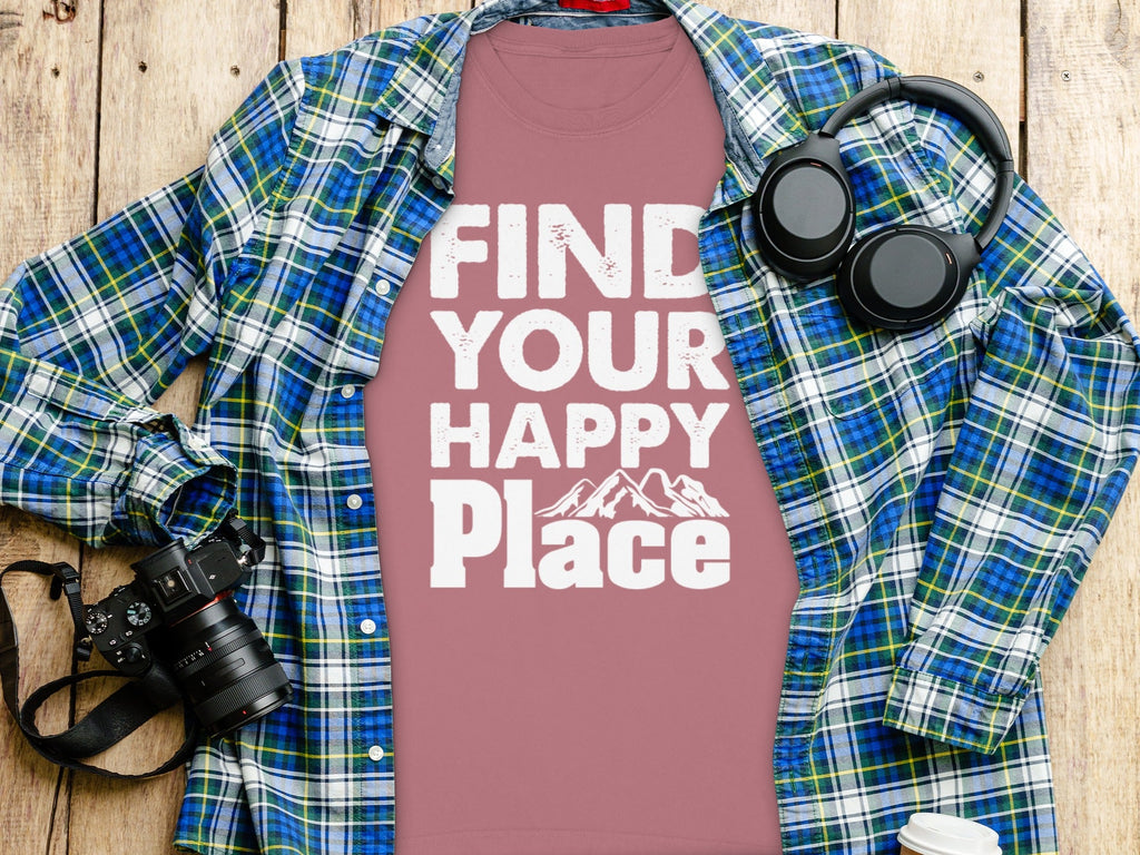Find Your Happy Place With Mountains Graphic Long Sleeve T-Shirt