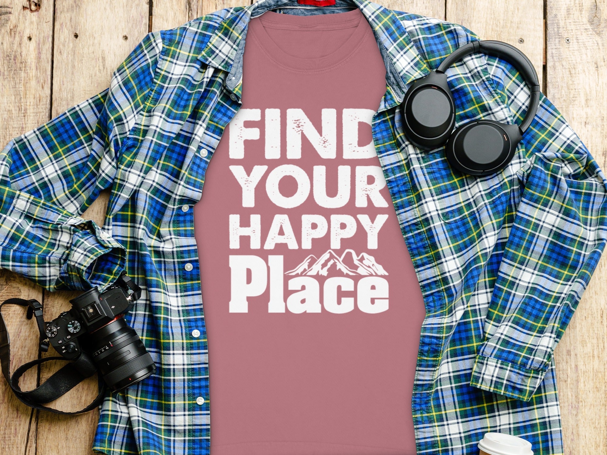 Find Your Happy Place With Mountains Graphic Long Sleeve T-Shirt