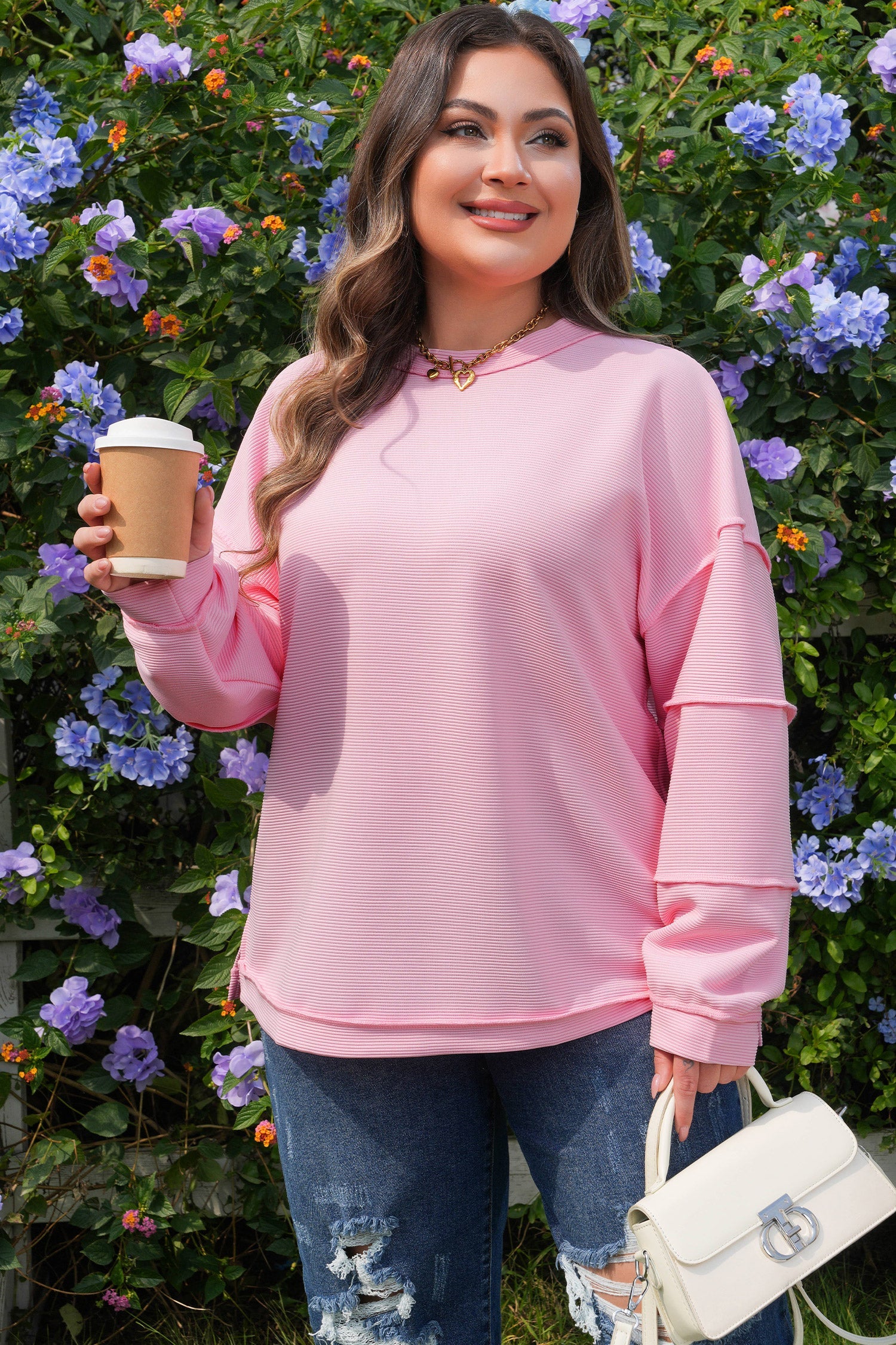 Plus Size Solid Ribbed Drop Shoulder Top