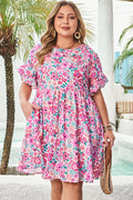 Plus Size Floral Frilled Short Sleeve Mini Dress
