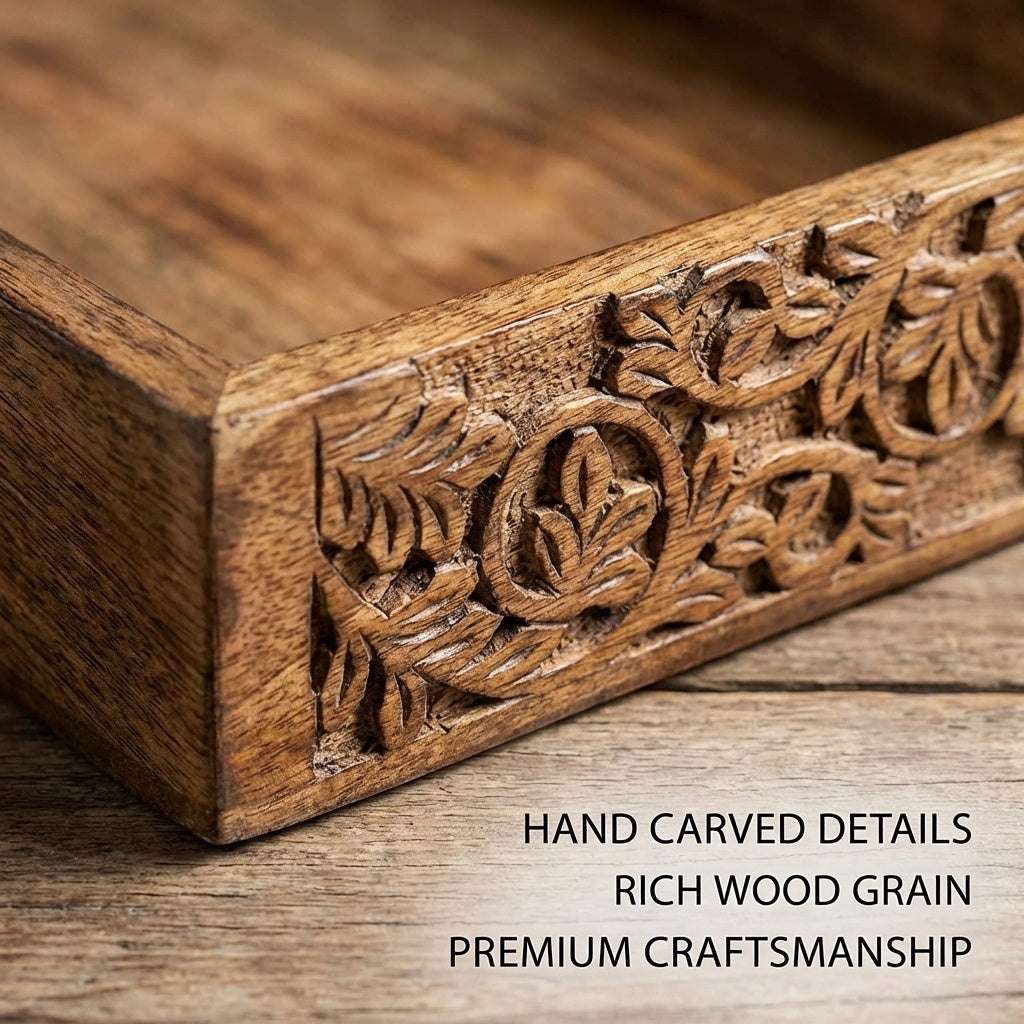 STORE INDYA Hand Crafted Vintage Wooden Serving Tray with Handle for Kitchen Dining. Serve-Ware Accessories | 15 x 10 Inches