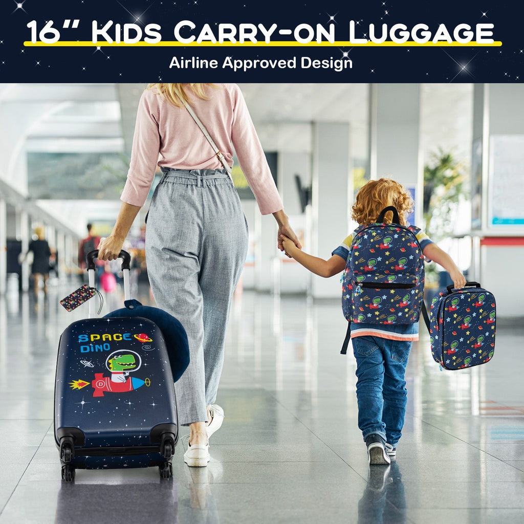 5 Piece Kids Luggage Set with Backpack Neck Pillow Name Tag Lunch Bag