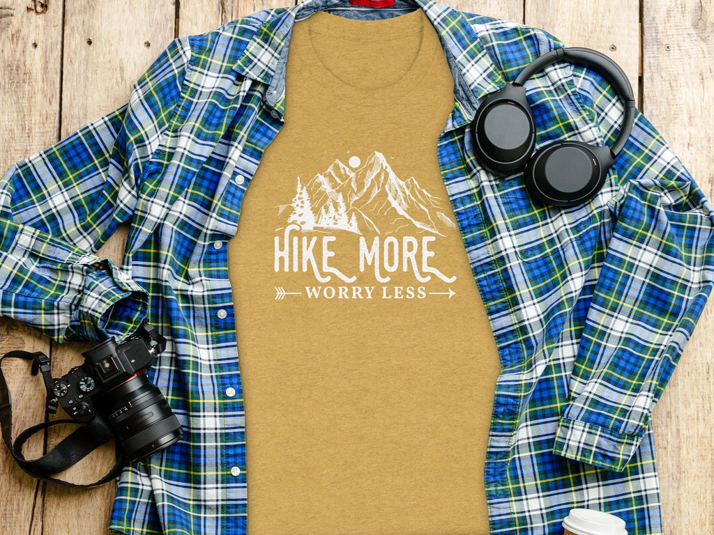Hike More Worry Less Mountains Graphic Image T-Shirt