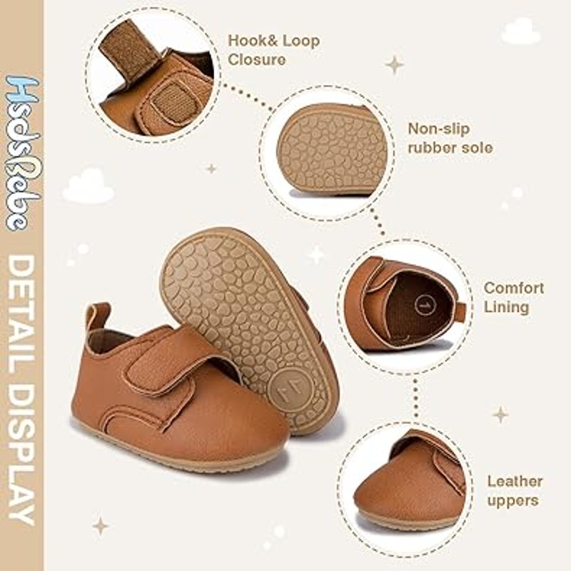 HsdsBebe Baby Boys 12-18 Months Brown Sneakers Hook & Loop Closure Oxford Shoes