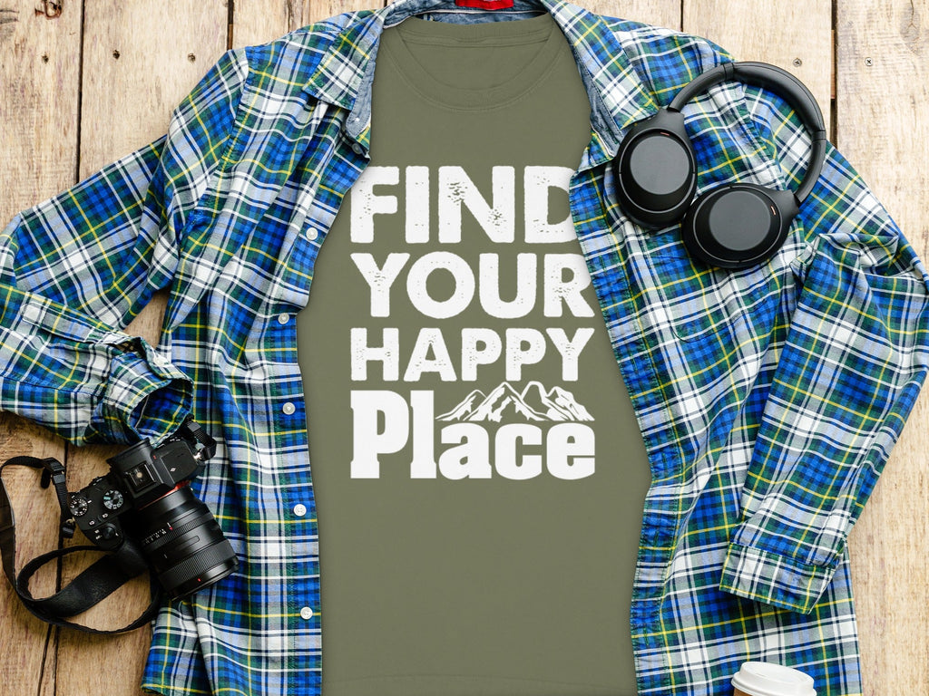 Find Your Happy Place With Mountains Graphic Long Sleeve T-Shirt