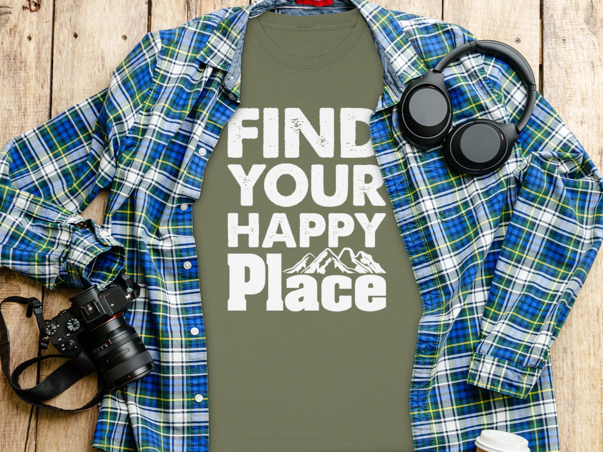 Find Your Happy Place With Mountains Graphic Long Sleeve T-Shirt