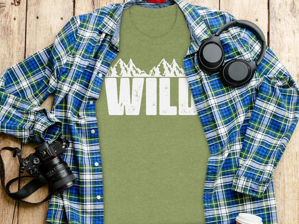 White Wild Text with Mountains Graphic Design T-Shirt