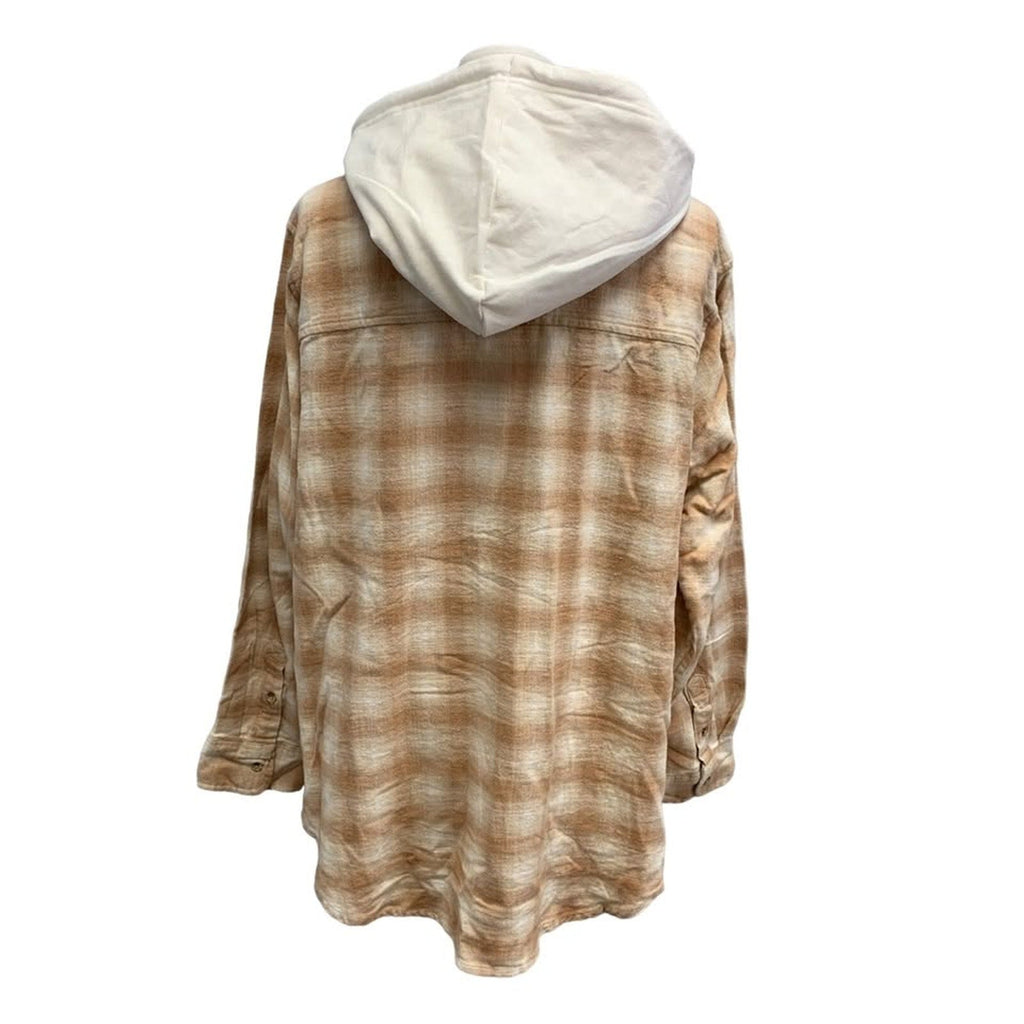 New Hand Printed Womens 3XL Blue Jay Bird Plaid Flannel Long Sleeve Hoodie