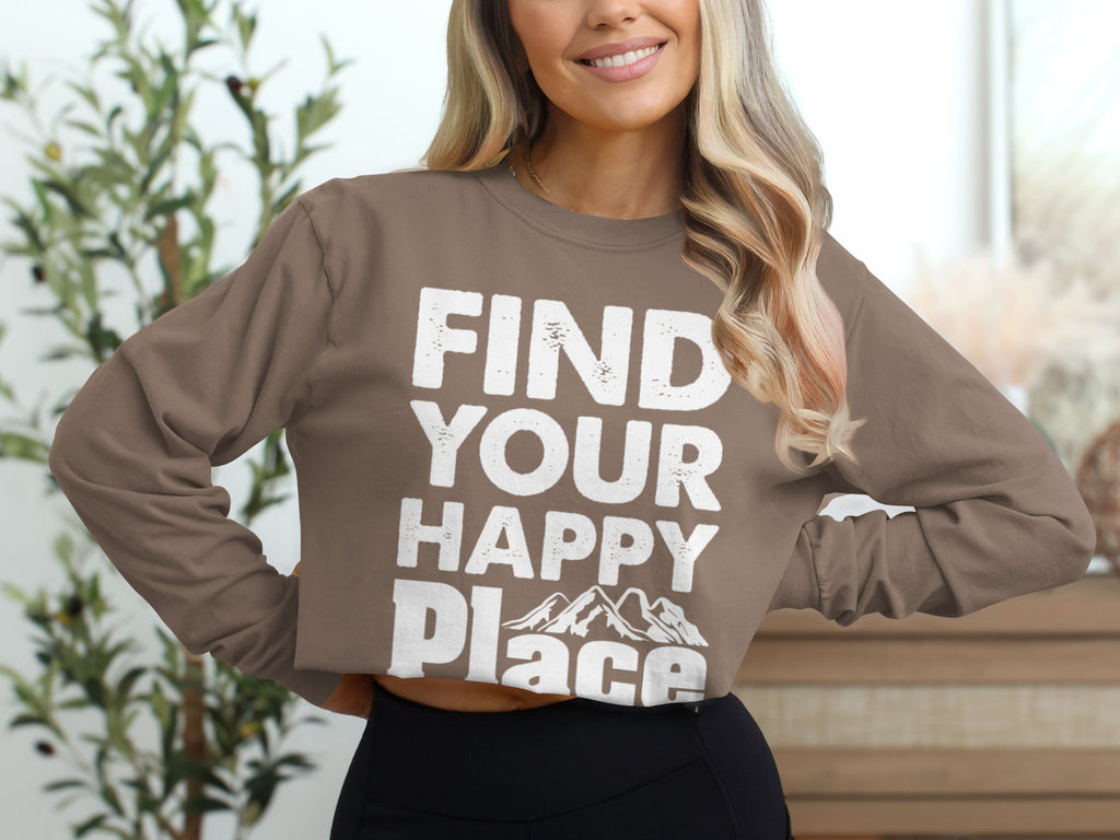 Find Your Happy Place With Mountains Graphic Long Sleeve T-Shirt