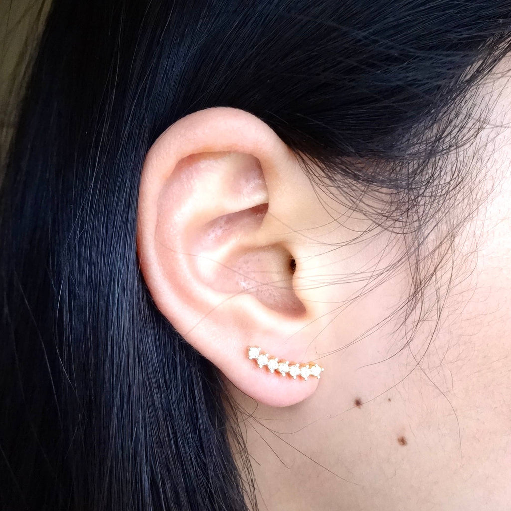 Curve CZ Diamond Screw Back Earrings: Yellow Gold