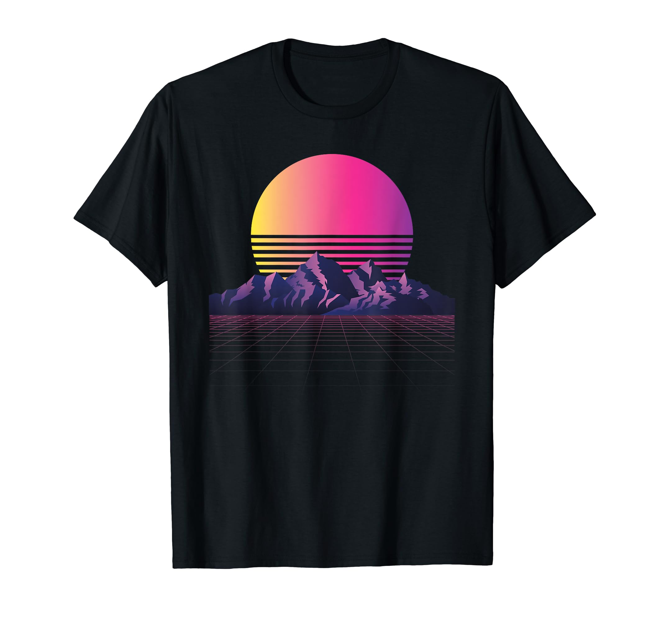 Mountain Sunset Vaporwave Aesthetic T-Shirt - Graphic Print for Adults