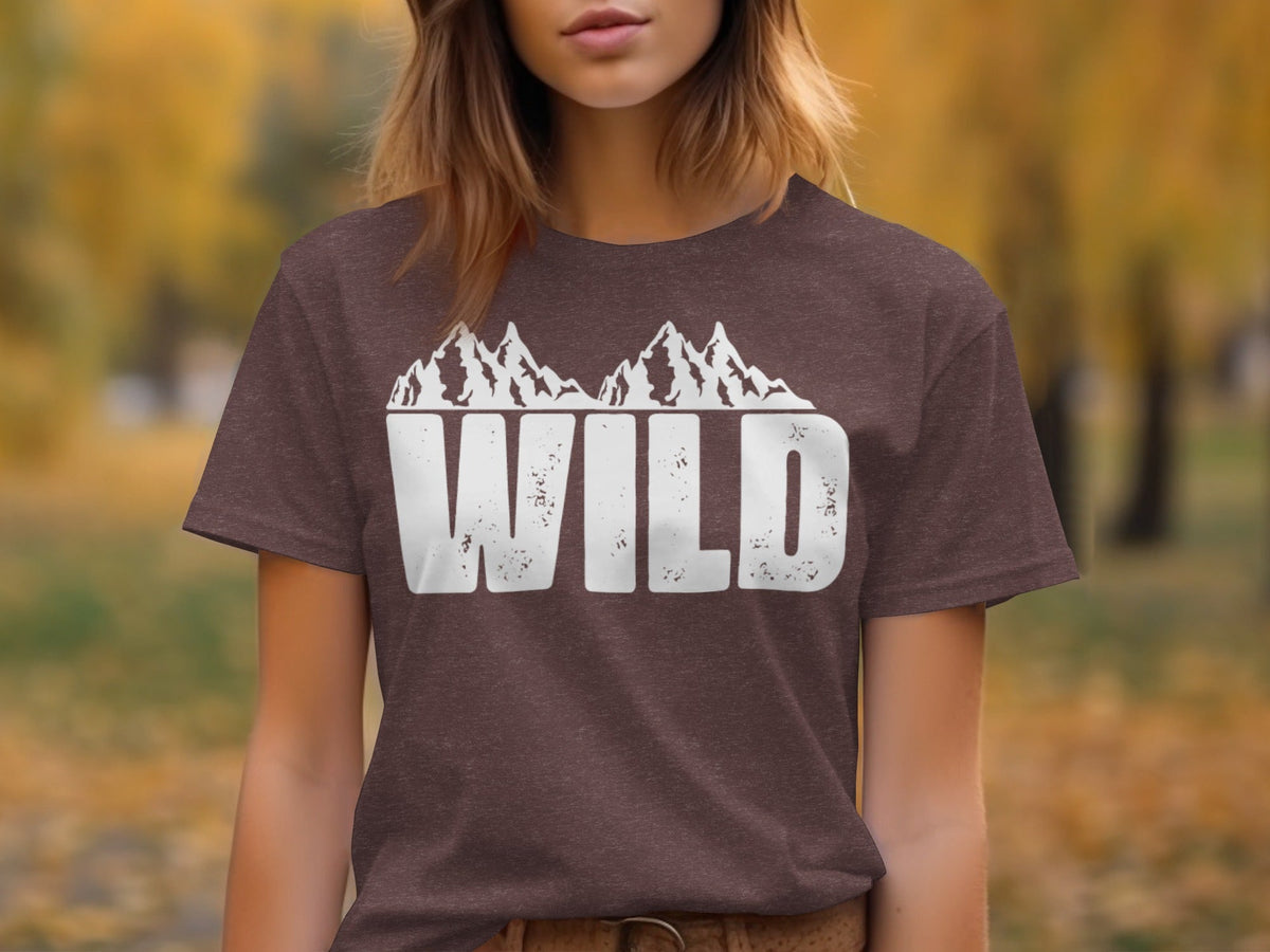 White Wild Text with Mountains Graphic Design T-Shirt