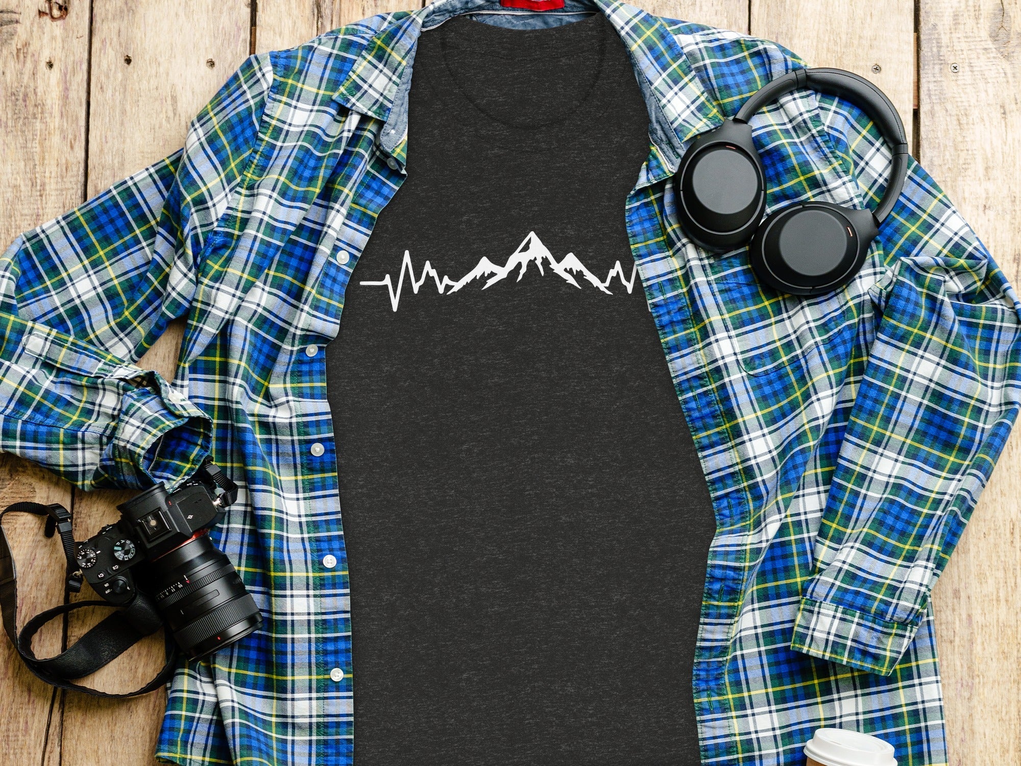 Mountain Heartbeat Line Illustration Graphic Design T-Shirt
