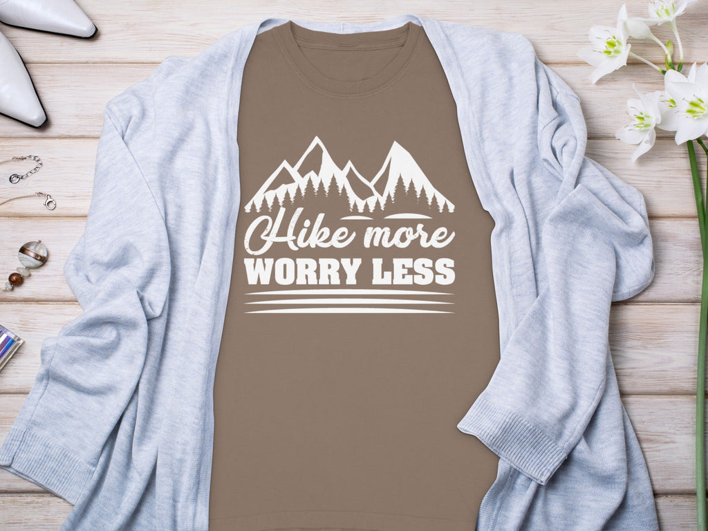 Hike More Worry Less Mountain Graphic Design Long Sleeve T-Shirt