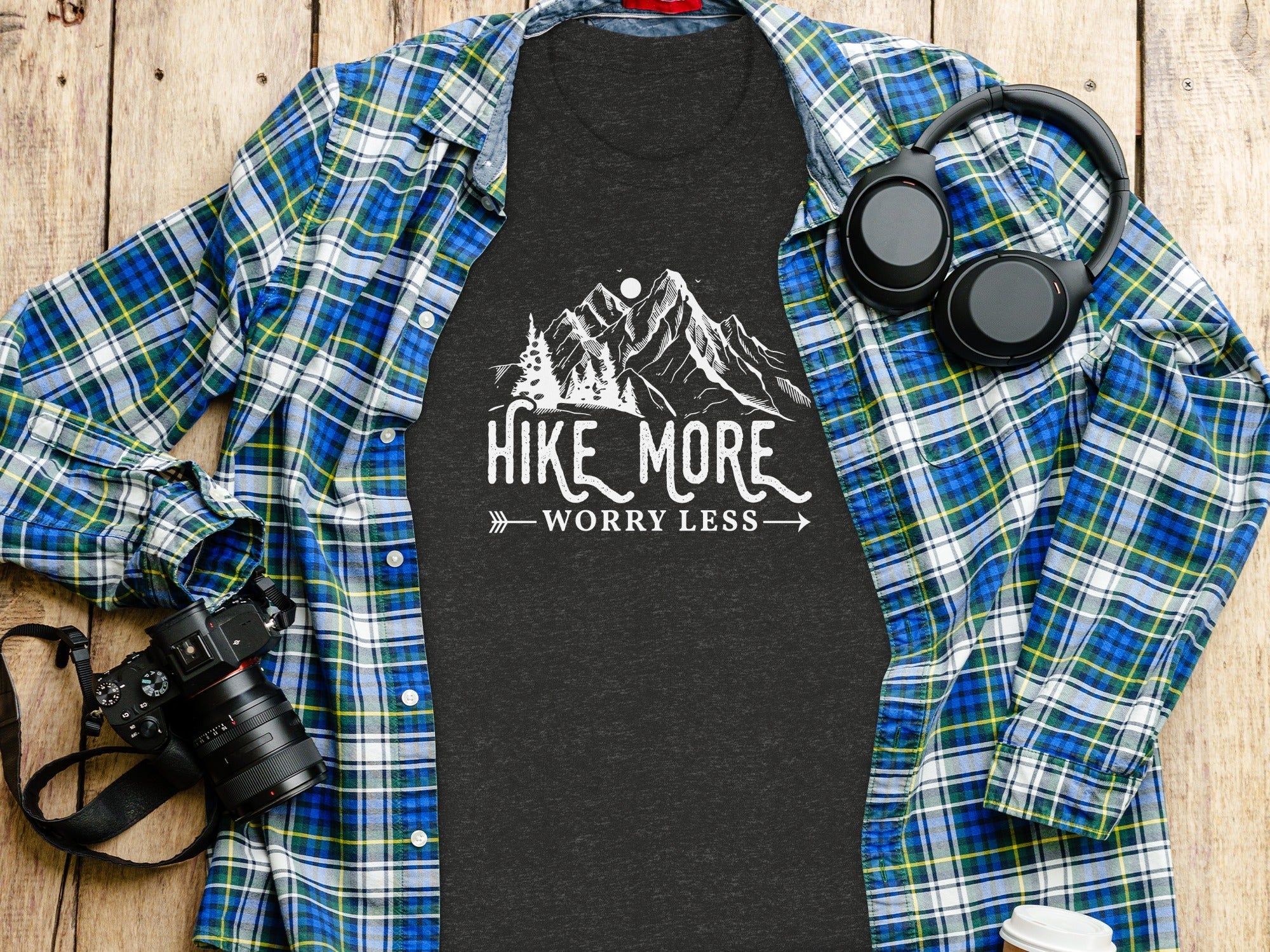 Hike More Worry Less Mountains Graphic Image T-Shirt