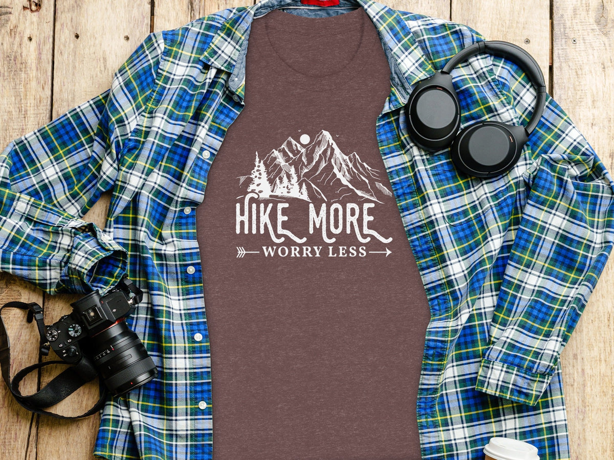 Hike More Worry Less Mountains Graphic Image T-Shirt