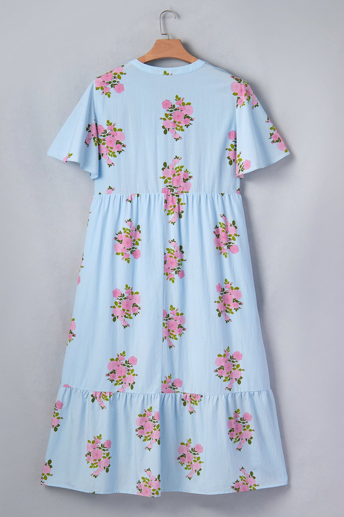Plus Size Floral Scalloped Trim V-Neck Maxi Dress